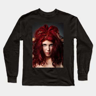 Glamour close-up of sexy redhead young woman Long Sleeve T-Shirt